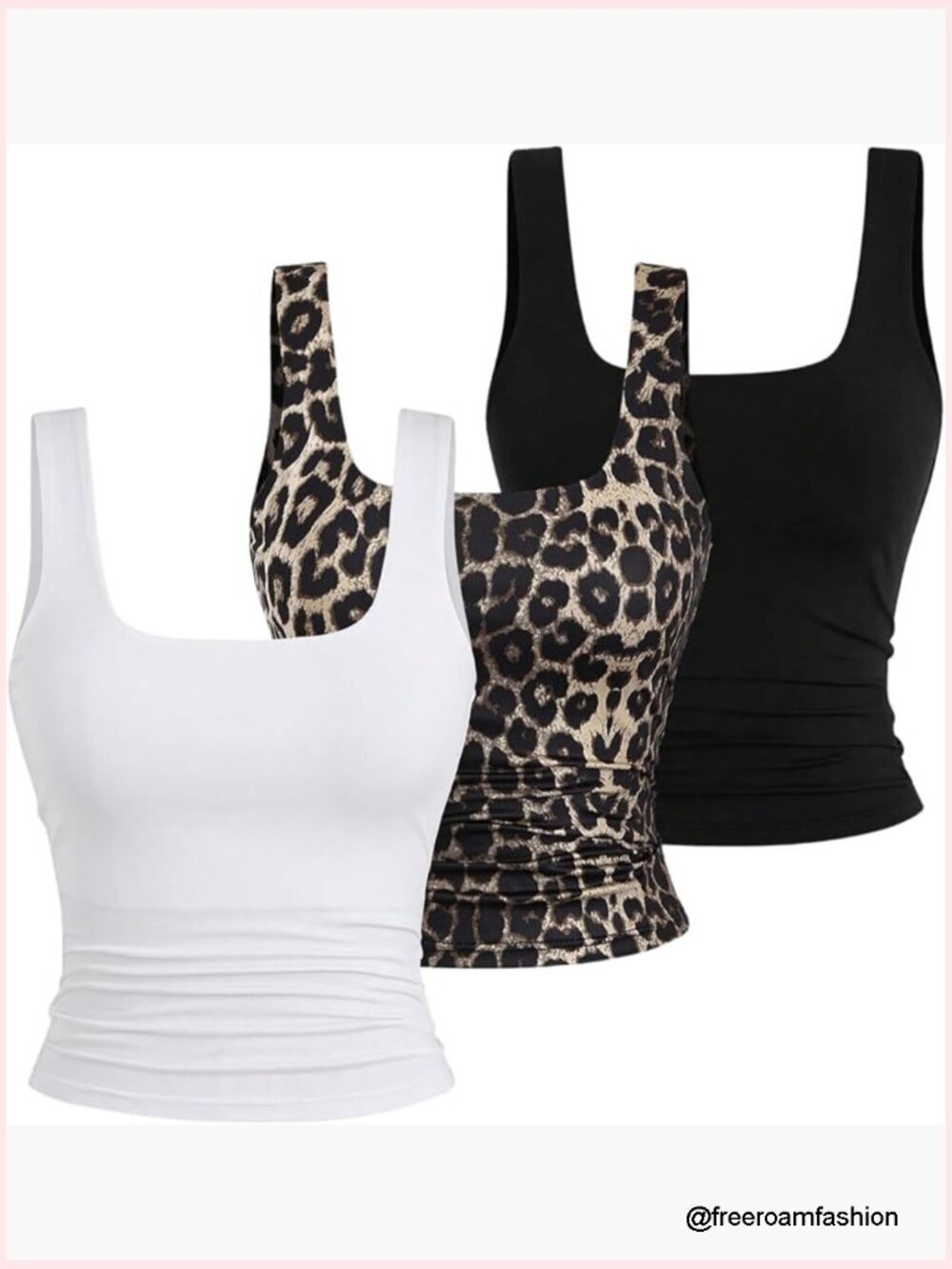 Y2K Double Lined 3 Piece Crop Tank Top Sets Square Neck Sleeveless Ruched Tee